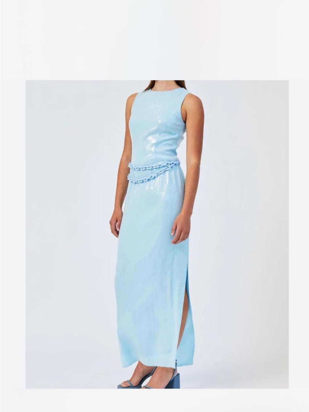 Sleek Light Blue Maxi Dress with Chain Detail